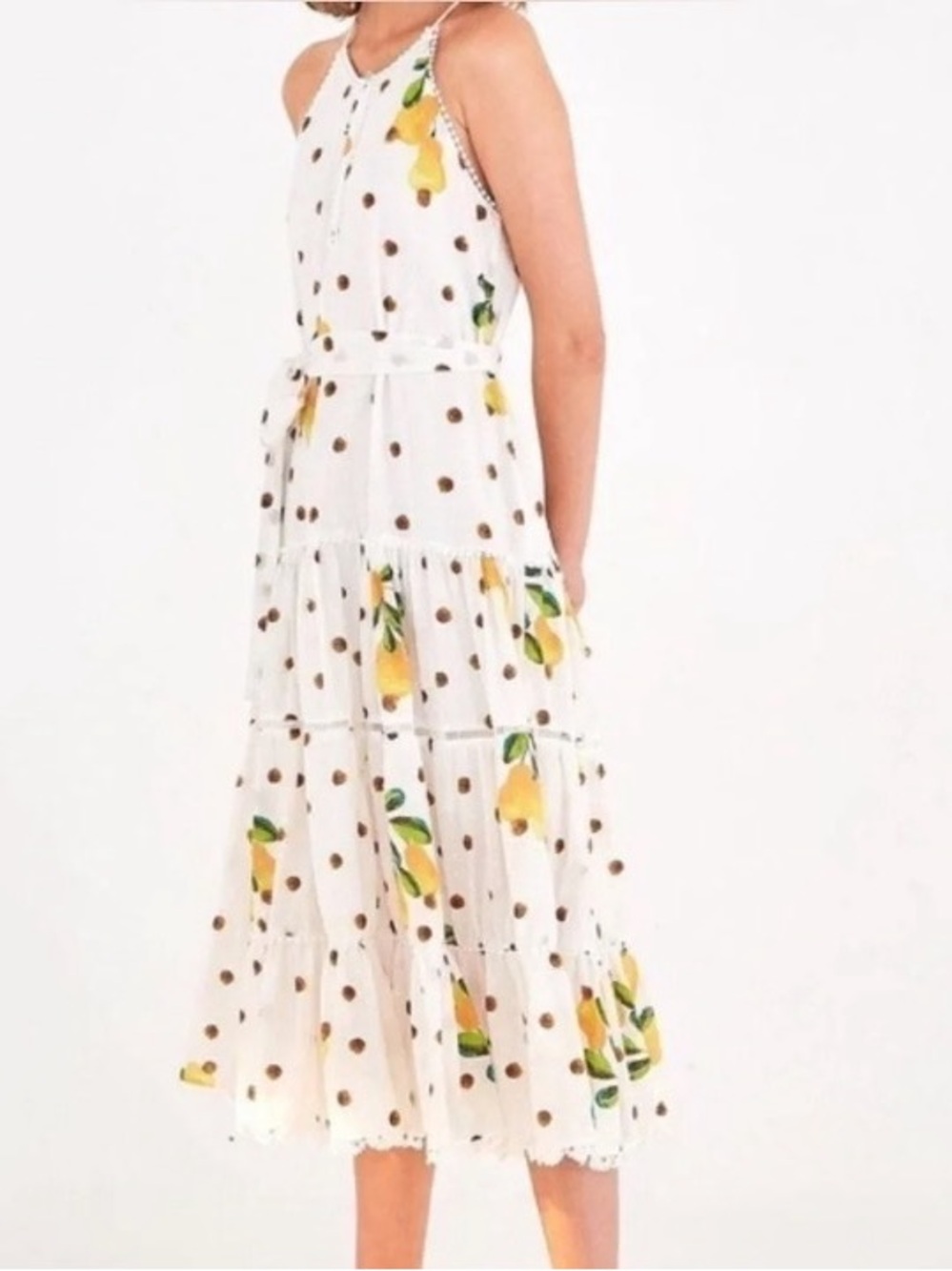 FARM Rio Cashew Dot White Midi Dress size Small
